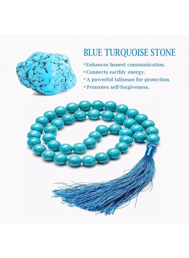 Islamic Tasbih Natural Feroza Stone Blue Turquoise 33 Beads 8mm Prayer Beads for Zikr Dhikr Muslim Tasbeeh with Tassel Gift Pouch - Image 3